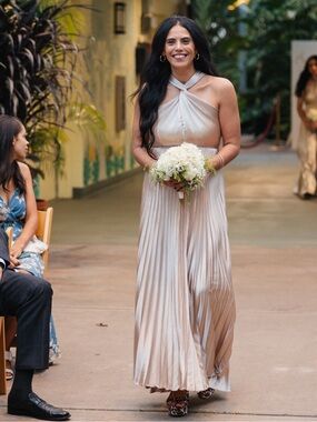 Elegant gold Pleated  Maxi Dress